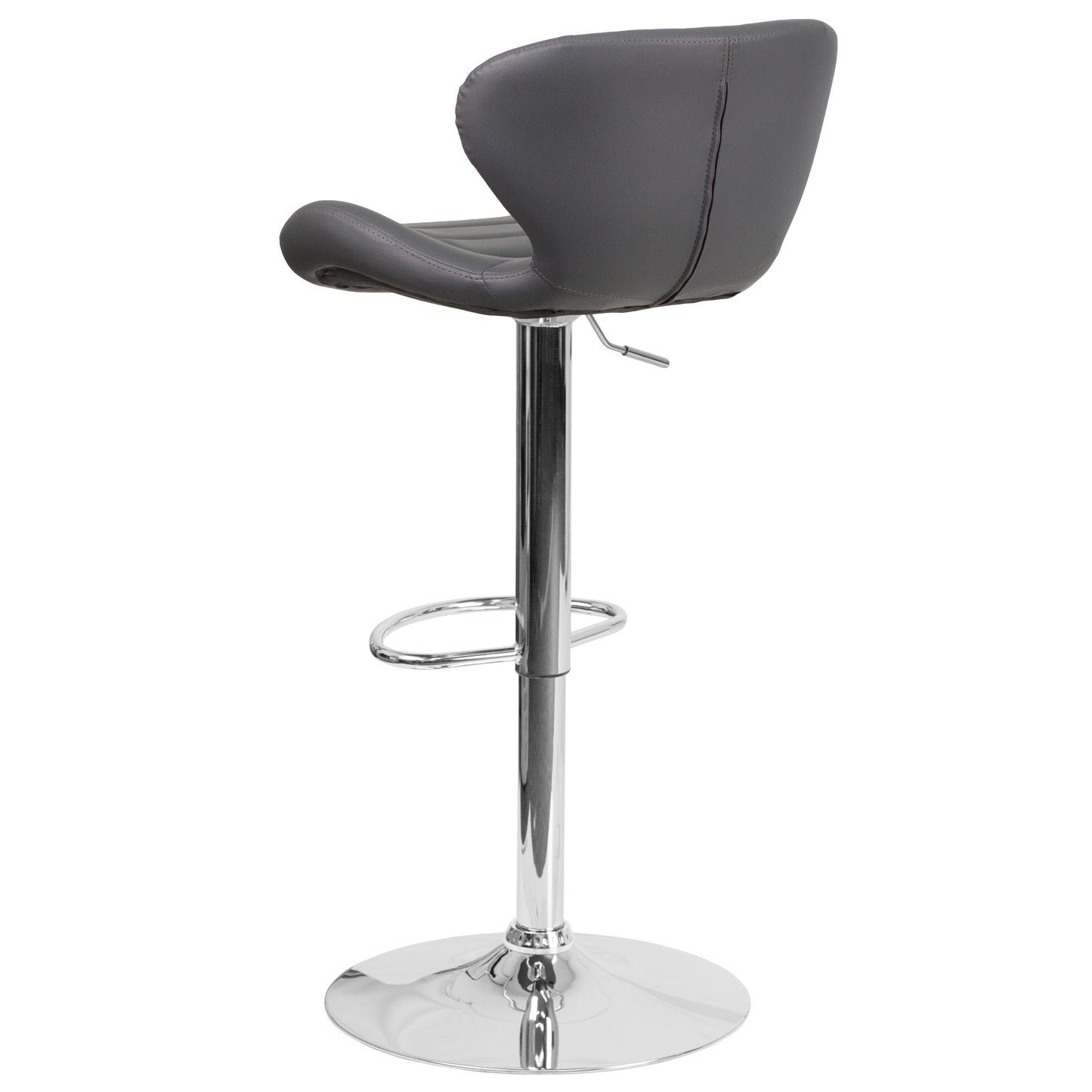 Francis Contemporary Gray Vinyl Adjustable Height Barstool with Curved Back and Chrome Base