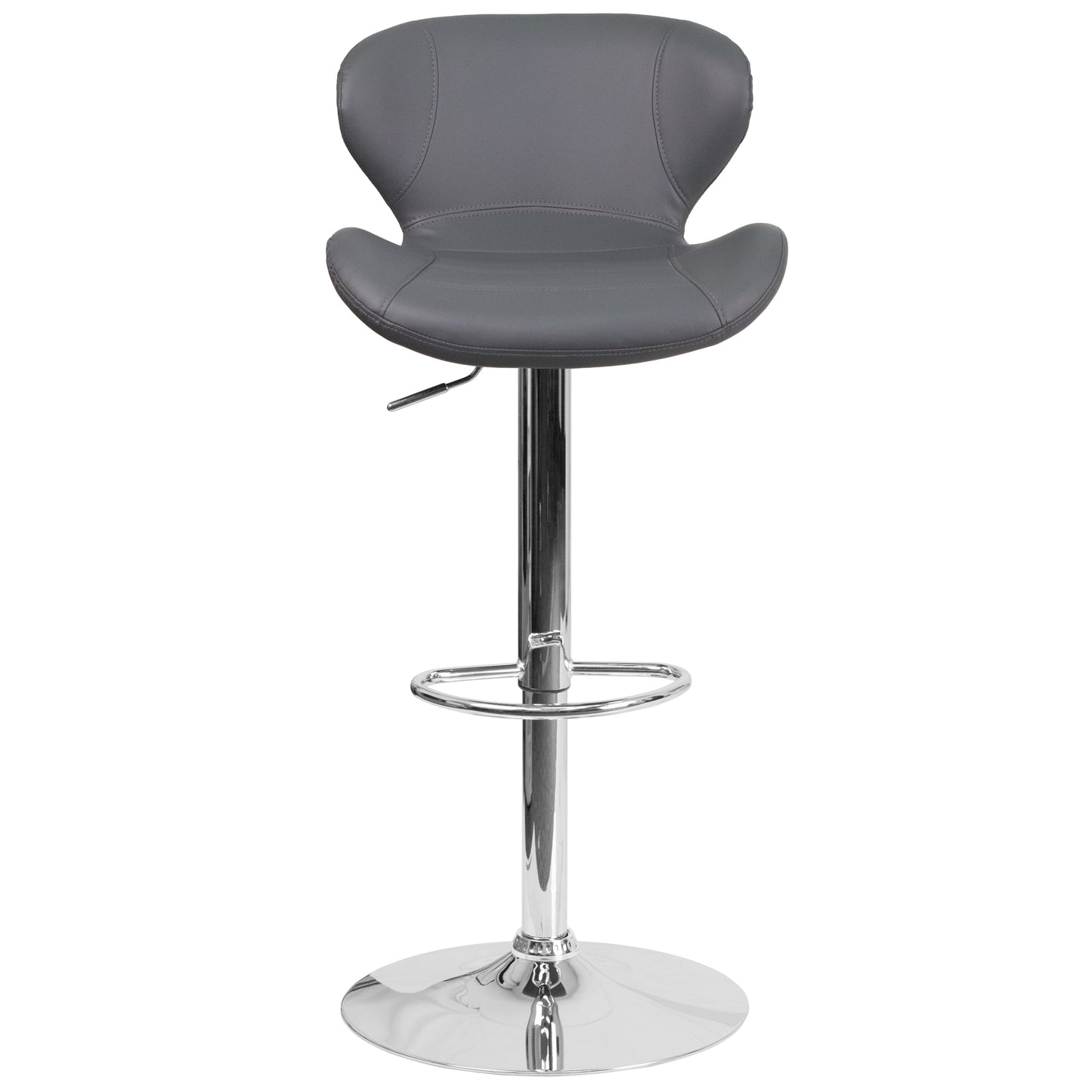 Francis Contemporary Gray Vinyl Adjustable Height Barstool with Curved Back and Chrome Base