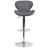 Francis Contemporary Gray Vinyl Adjustable Height Barstool with Curved Back and Chrome Base
