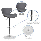 Francis Contemporary Gray Vinyl Adjustable Height Barstool with Curved Back and Chrome Base