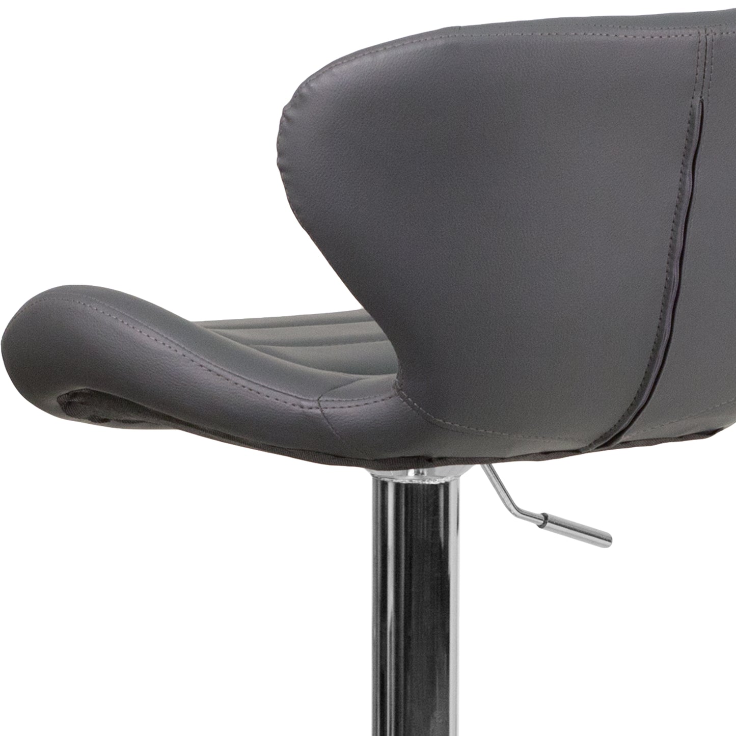 Francis Contemporary Gray Vinyl Adjustable Height Barstool with Curved Back and Chrome Base