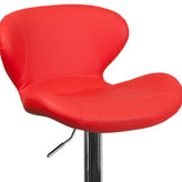 Francis Contemporary Red Vinyl Adjustable Height Barstool with Curved Back and Chrome Base