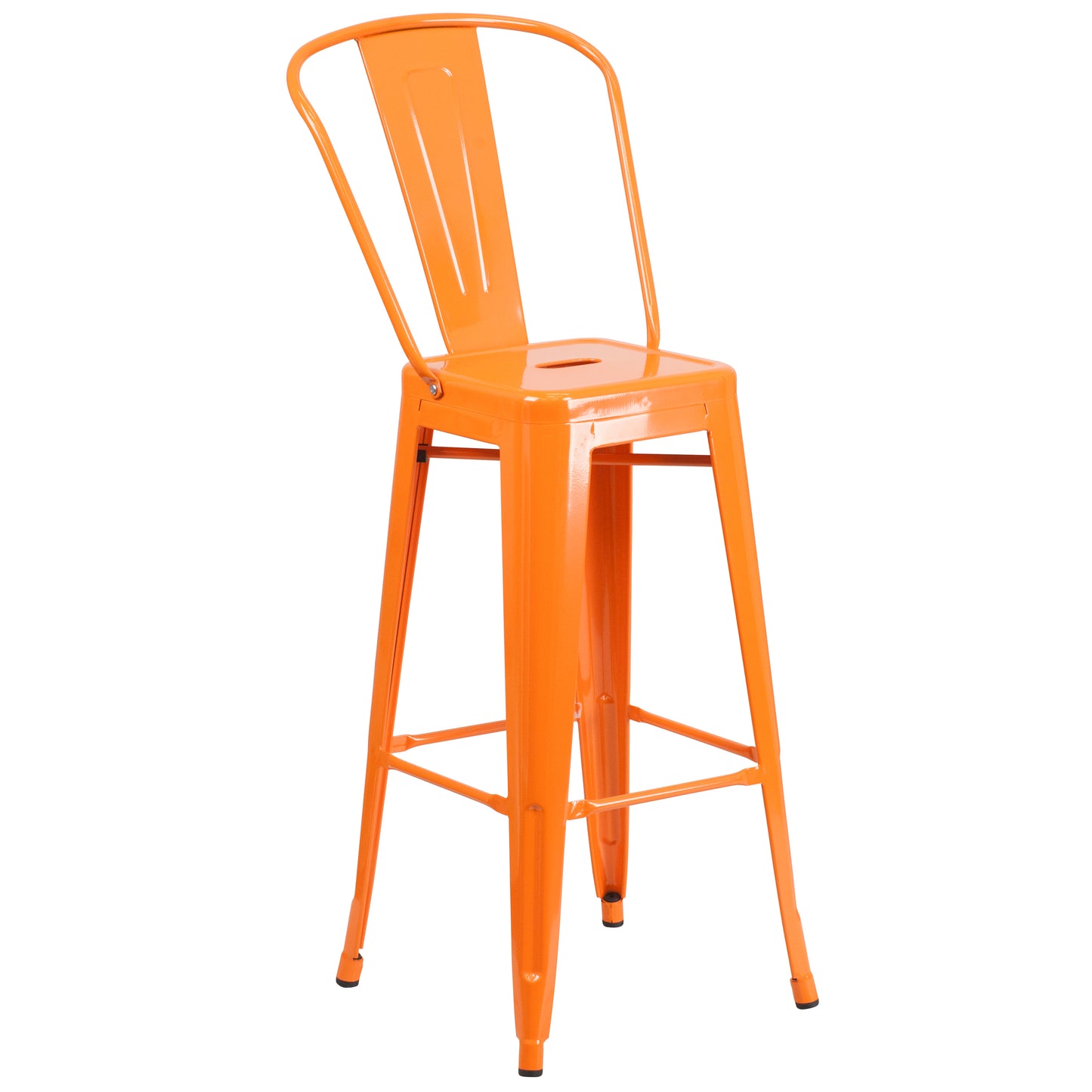 Nichols Commercial Grade 24" Round Orange Metal Indoor-Outdoor Bar Table Set with 2 Cafe Stools