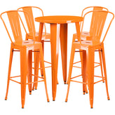 Dexter Commercial Grade 24" Round Orange Metal Indoor-Outdoor Bar Table Set with 4 Cafe Stools