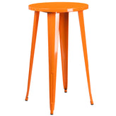Dexter Commercial Grade 24" Round Orange Metal Indoor-Outdoor Bar Table Set with 4 Cafe Stools