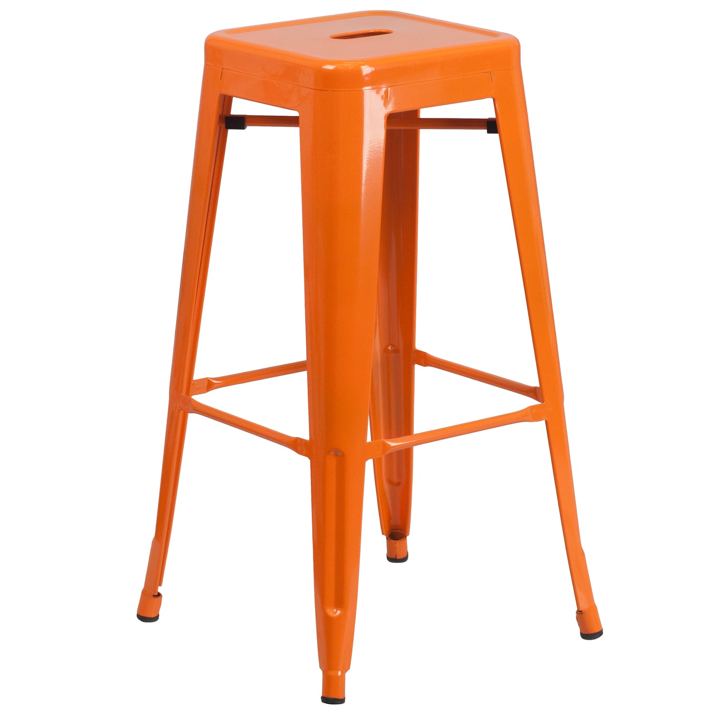 Ormsby Commercial Grade 24" Round Orange Metal Indoor-Outdoor Bar Table Set with 4 Square Seat Backless Stools