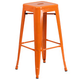 Ormsby Commercial Grade 24" Round Orange Metal Indoor-Outdoor Bar Table Set with 4 Square Seat Backless Stools