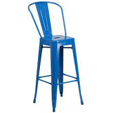 Caron Commercial Grade 30" Round Blue Metal Indoor-Outdoor Bar Table Set with 2 Cafe Stools