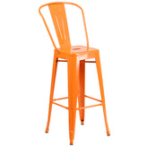 Caron Commercial Grade 30" Round Orange Metal Indoor-Outdoor Bar Table Set with 2 Cafe Stools