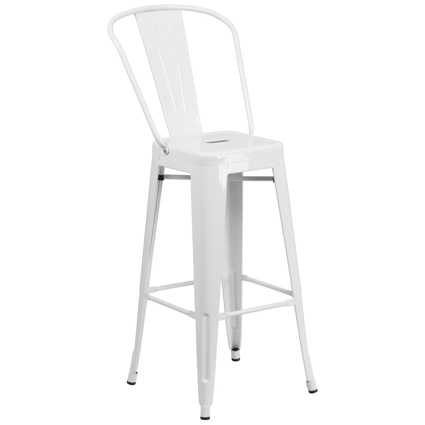 Caron Commercial Grade 30" Round White Metal Indoor-Outdoor Bar Table Set with 2 Cafe Stools