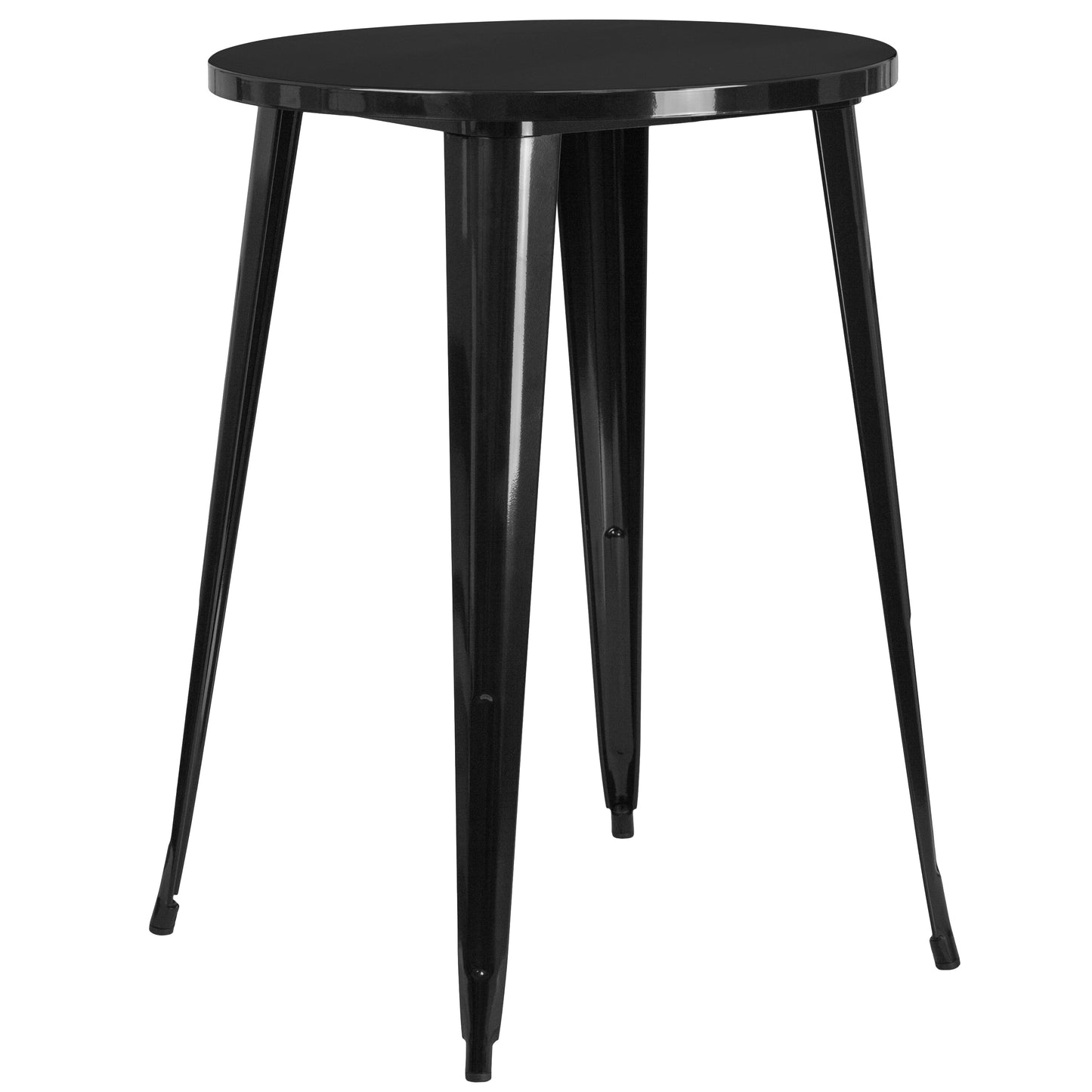 Boyd Commercial Grade 30" Round Black Metal Indoor-Outdoor Bar Table Set with 2 Square Seat Backless Stools