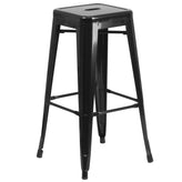 Boyd Commercial Grade 30" Round Black Metal Indoor-Outdoor Bar Table Set with 2 Square Seat Backless Stools