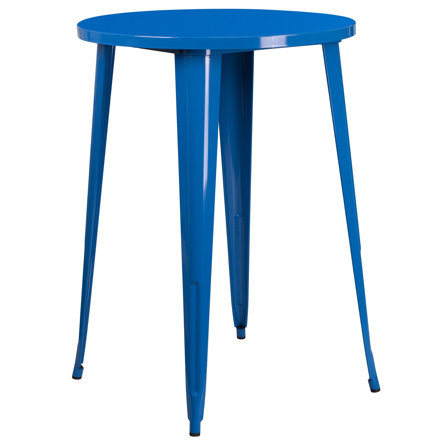 Boyd Commercial Grade 30" Round Blue Metal Indoor-Outdoor Bar Table Set with 2 Square Seat Backless Stools