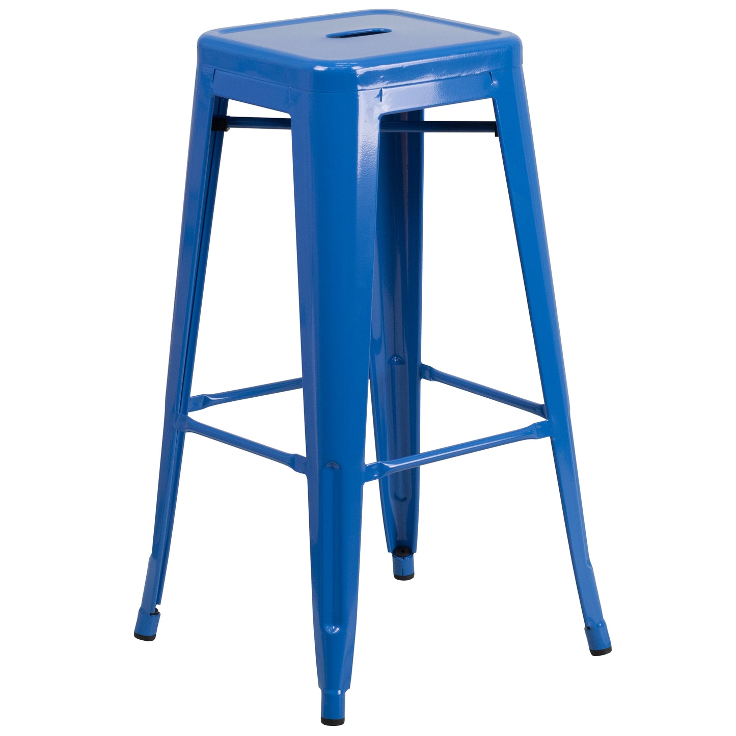 Boyd Commercial Grade 30" Round Blue Metal Indoor-Outdoor Bar Table Set with 2 Square Seat Backless Stools
