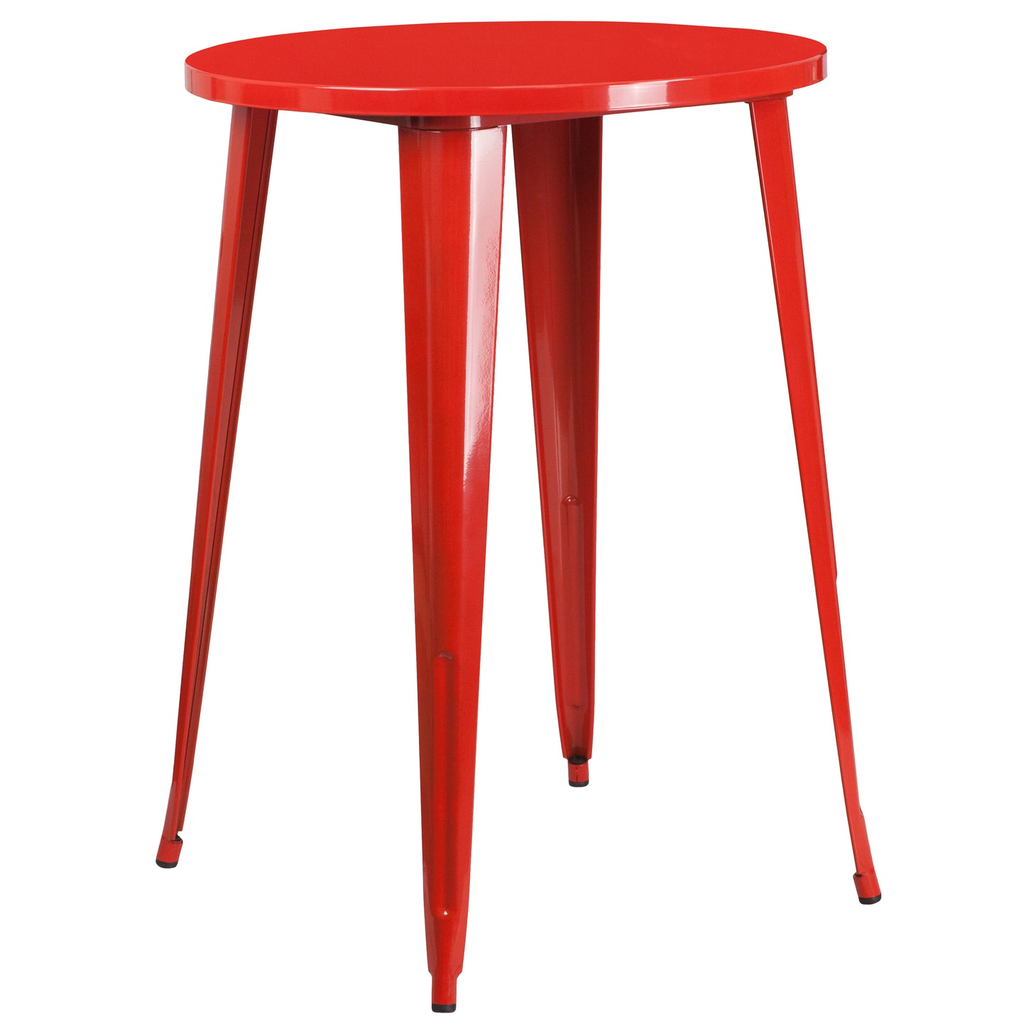 Boyd Commercial Grade 30" Round Red Metal Indoor-Outdoor Bar Table Set with 2 Square Seat Backless Stools
