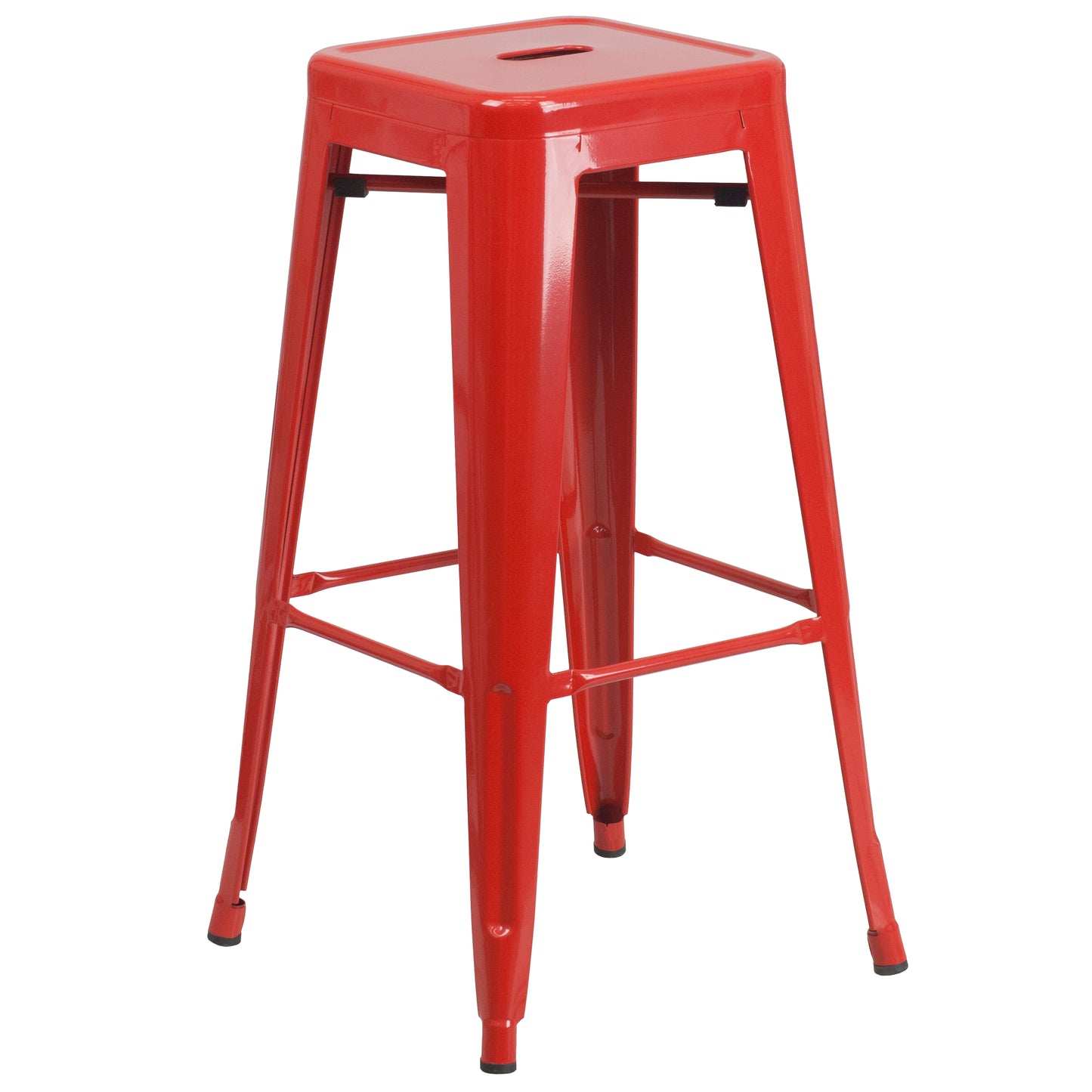 Boyd Commercial Grade 30" Round Red Metal Indoor-Outdoor Bar Table Set with 2 Square Seat Backless Stools