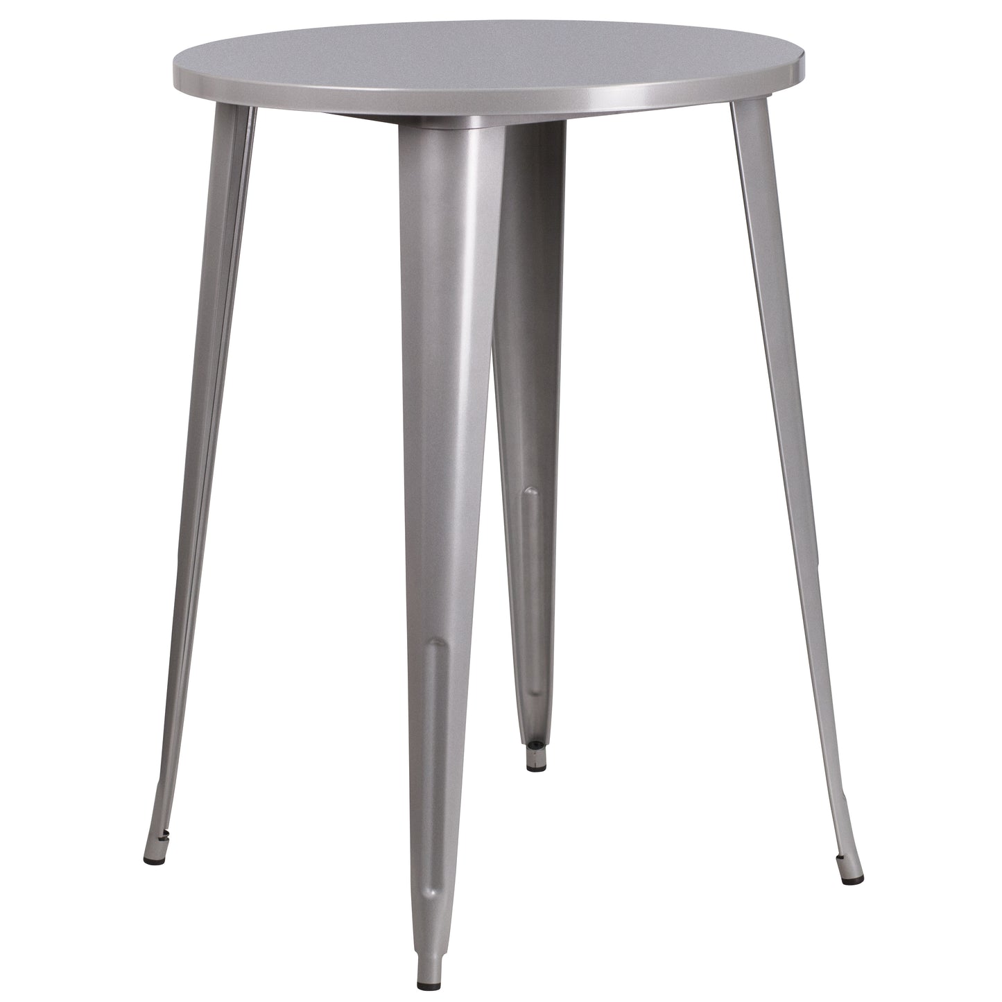 Boyd Commercial Grade 30" Round Silver Metal Indoor-Outdoor Bar Table Set with 2 Square Seat Backless Stools
