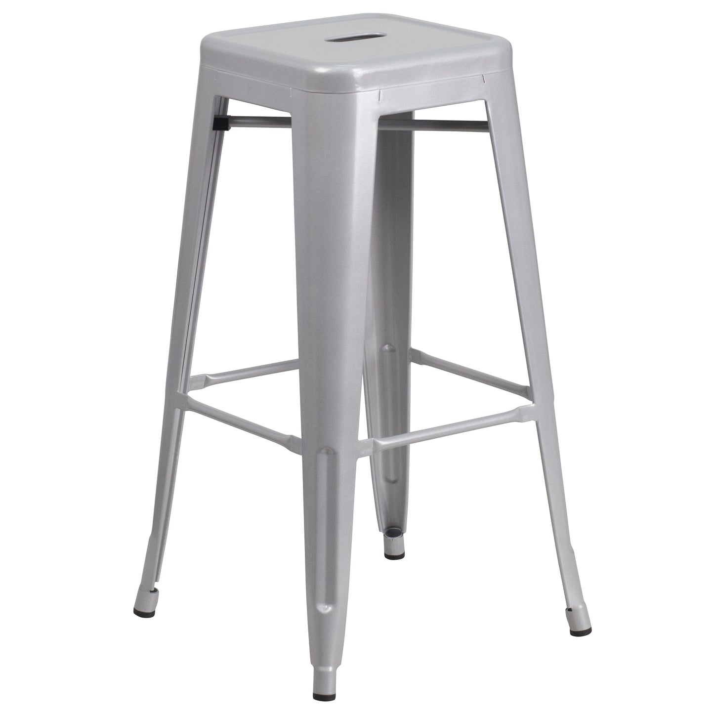 Boyd Commercial Grade 30" Round Silver Metal Indoor-Outdoor Bar Table Set with 2 Square Seat Backless Stools
