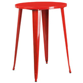 Brad Commercial Grade 30" Round Red Metal Indoor-Outdoor Bar Table Set with 2 Vertical Slat Back Stools