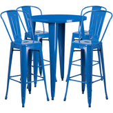 Callum Commercial Grade 30" Round Blue Metal Indoor-Outdoor Bar Table Set with 4 Cafe Stools