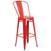 Callum Commercial Grade 30" Round Red Metal Indoor-Outdoor Bar Table Set with 4 Cafe Stools