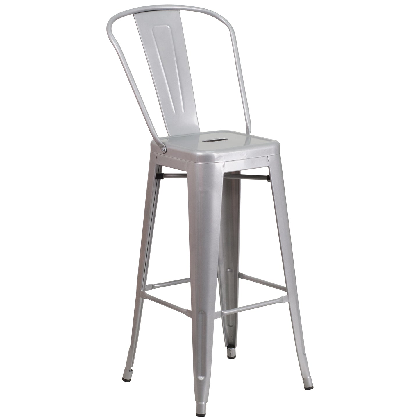 Callum Commercial Grade 30" Round Silver Metal Indoor-Outdoor Bar Table Set with 4 Cafe Stools