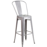 Callum Commercial Grade 30" Round Silver Metal Indoor-Outdoor Bar Table Set with 4 Cafe Stools