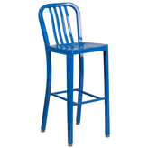 Tristan Commercial Grade 30" Round Blue Metal Indoor-Outdoor Bar Table Set with 4 Vertical Slat Back Stools