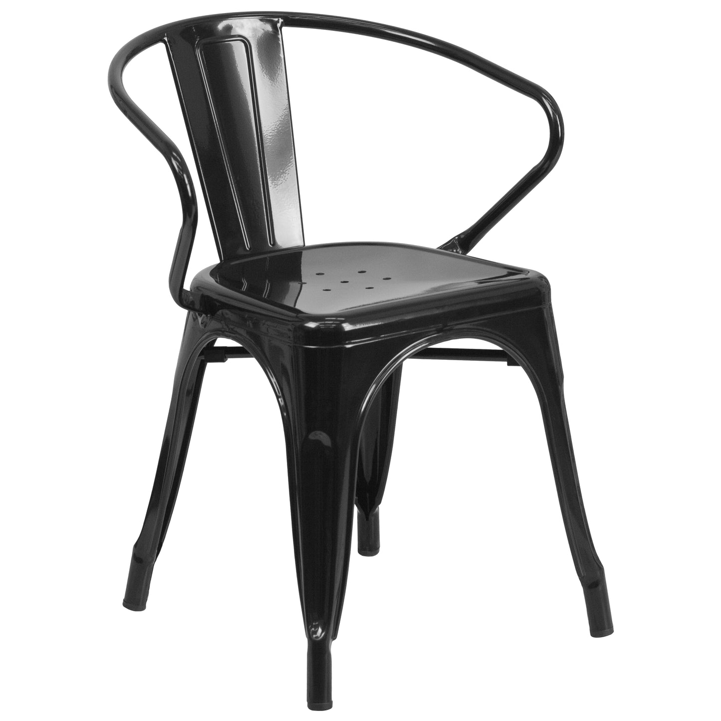 Conrad  Commercial Grade 30" Round Black Metal Indoor-Outdoor Table Set with 2 Arm Chairs