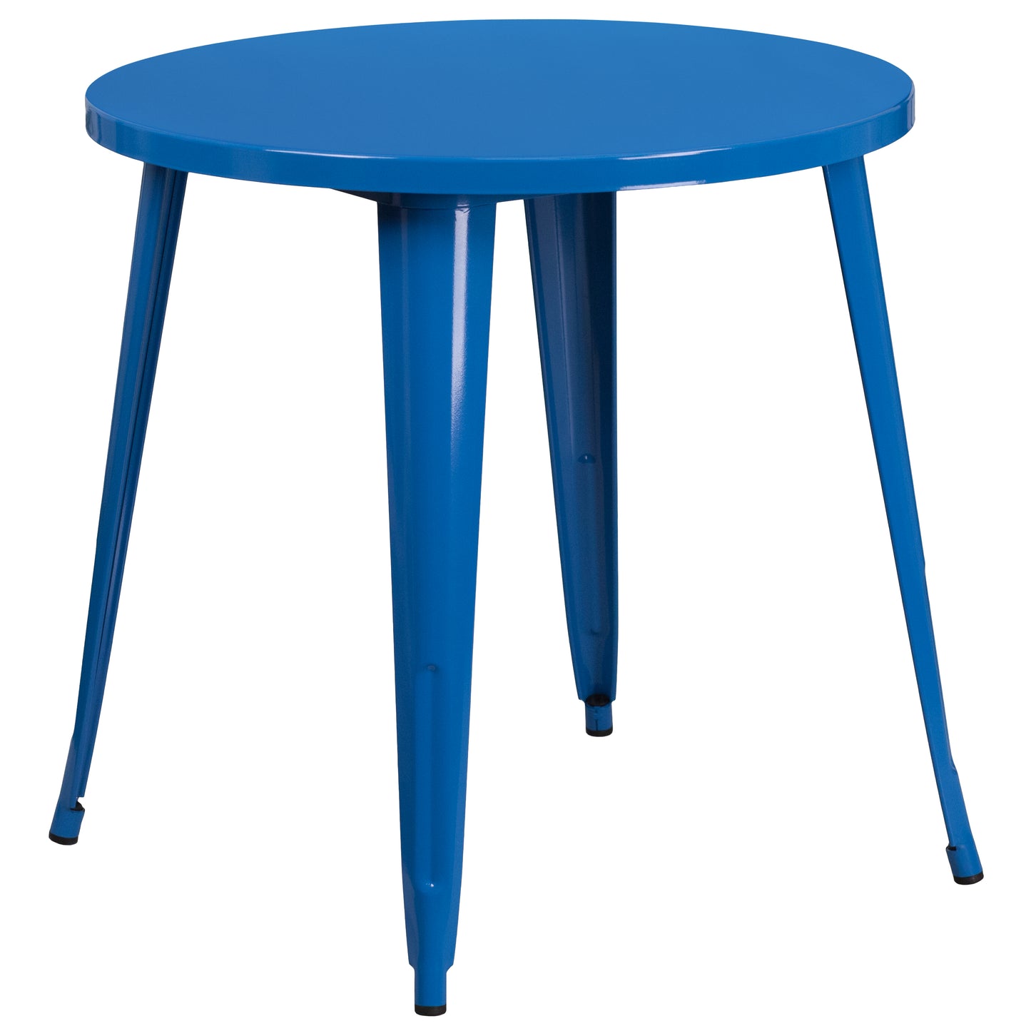 Conrad  Commercial Grade 30" Round Blue Metal Indoor-Outdoor Table Set with 2 Arm Chairs