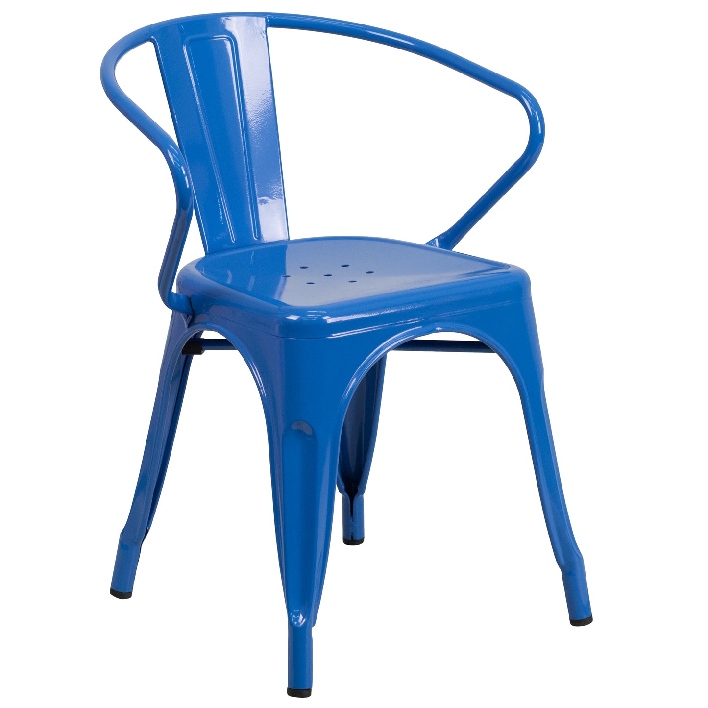 Conrad  Commercial Grade 30" Round Blue Metal Indoor-Outdoor Table Set with 2 Arm Chairs