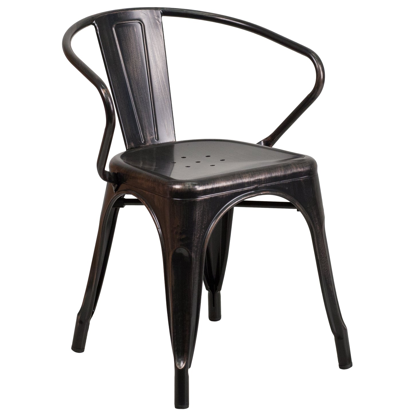 Conrad  Commercial Grade 30" Round Black-Antique Gold Metal Indoor-Outdoor Table Set with 2 Arm Chairs