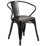 Conrad  Commercial Grade 30" Round Black-Antique Gold Metal Indoor-Outdoor Table Set with 2 Arm Chairs
