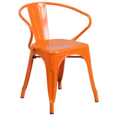 Conrad  Commercial Grade 30" Round Orange Metal Indoor-Outdoor Table Set with 2 Arm Chairs