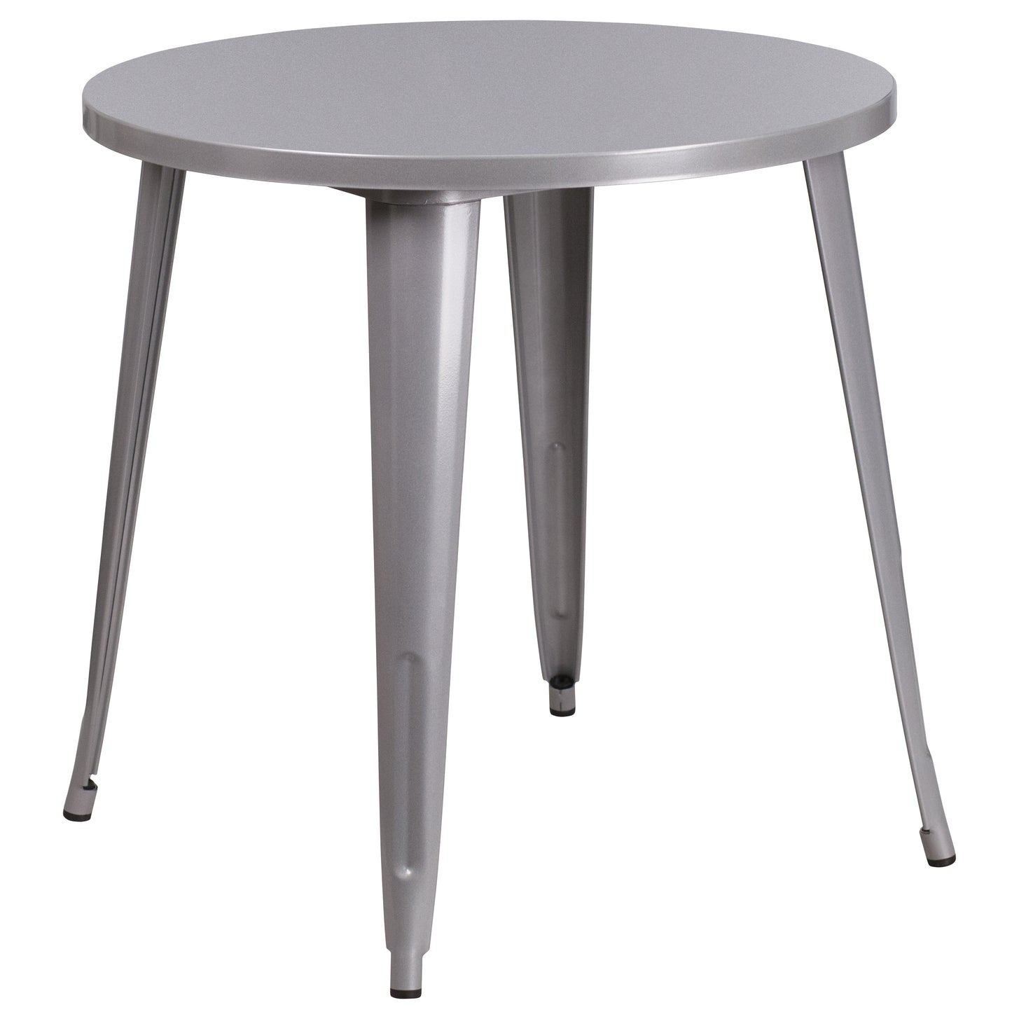Conrad  Commercial Grade 30" Round Silver Metal Indoor-Outdoor Table Set with 2 Arm Chairs