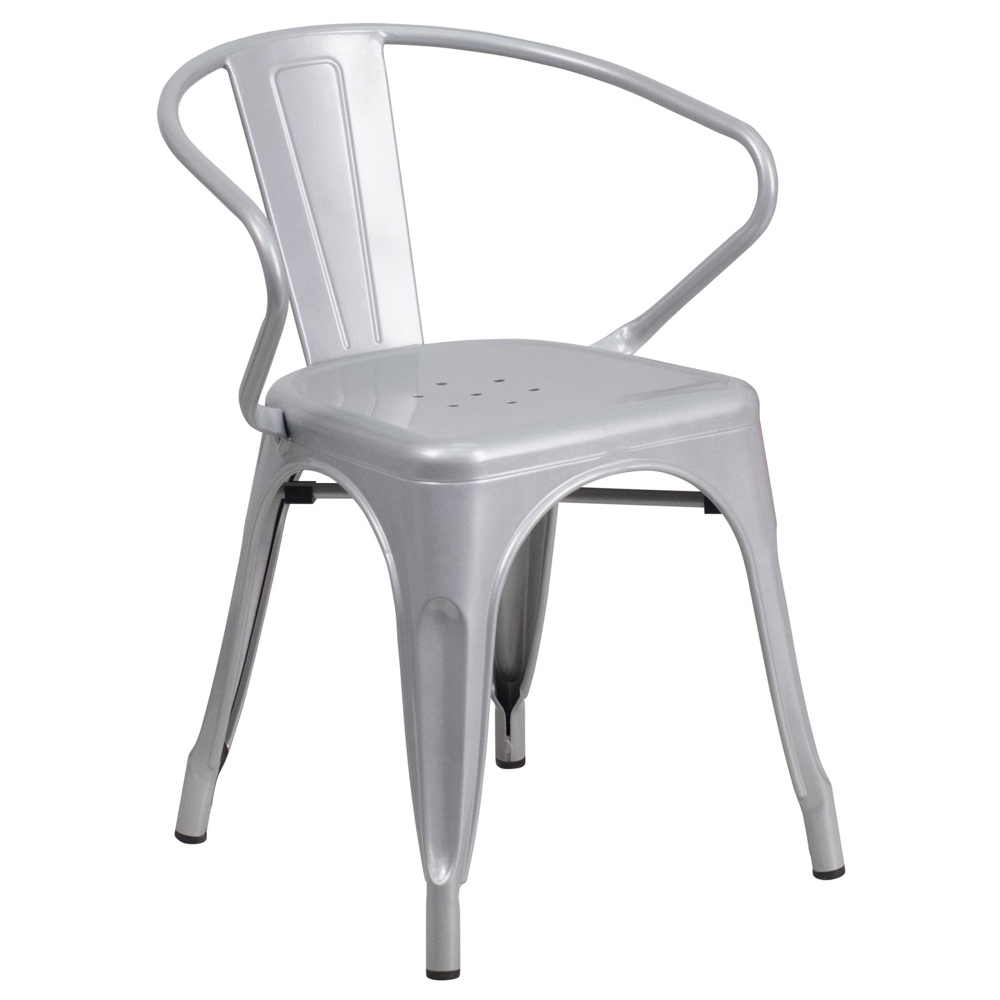 Conrad  Commercial Grade 30" Round Silver Metal Indoor-Outdoor Table Set with 2 Arm Chairs