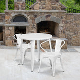 Conrad  Commercial Grade 30" Round White Metal Indoor-Outdoor Table Set with 2 Arm Chairs