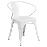 Conrad  Commercial Grade 30" Round White Metal Indoor-Outdoor Table Set with 2 Arm Chairs