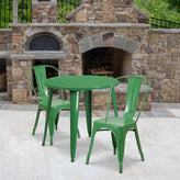 Baker Commercial Grade 30" Round Green Metal Indoor-Outdoor Table Set with 2 Cafe Chairs