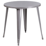 Baker Commercial Grade 30" Round Silver Metal Indoor-Outdoor Table Set with 2 Cafe Chairs