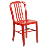 Craig Commercial Grade 30" Round Red Metal Indoor-Outdoor Table Set with 2 Vertical Slat Back Chairs