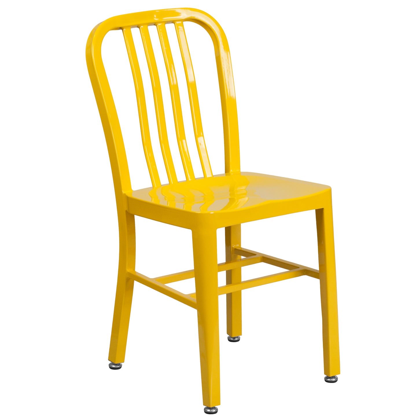 Craig Commercial Grade 30" Round Yellow Metal Indoor-Outdoor Table Set with 2 Vertical Slat Back Chairs
