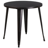Cory Commercial Grade 30" Round Black-Antique Gold Metal Indoor-Outdoor Table Set with 4 Arm Chairs