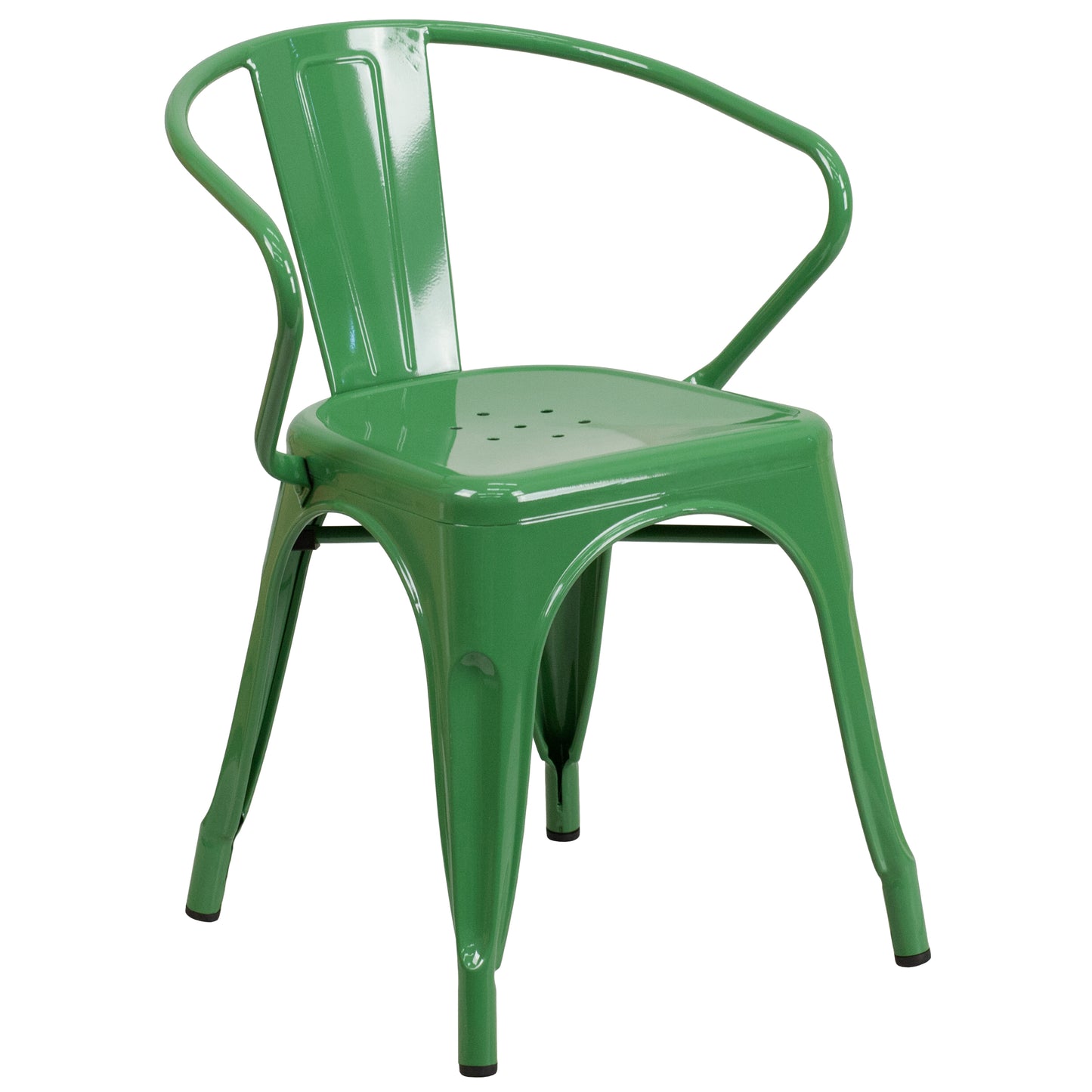 Cory Commercial Grade 30" Round Green Metal Indoor-Outdoor Table Set with 4 Arm Chairs