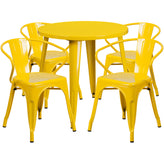 Cory Commercial Grade 30" Round Yellow Metal Indoor-Outdoor Table Set with 4 Arm Chairs