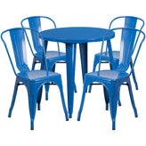 Dalton Commercial Grade 30" Round Blue Metal Indoor-Outdoor Table Set with 4 Cafe Chairs