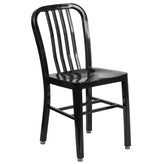 Chad Commercial Grade 30" Round Black Metal Indoor-Outdoor Table Set with 4 Vertical Slat Back Chairs