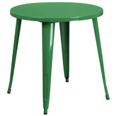 Chad Commercial Grade 30" Round Green Metal Indoor-Outdoor Table Set with 4 Vertical Slat Back Chairs