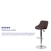 Dale Contemporary Brown Vinyl Bucket Seat Adjustable Height Barstool with Diamond Pattern Back and Chrome Base