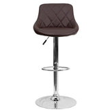 Dale Contemporary Brown Vinyl Bucket Seat Adjustable Height Barstool with Diamond Pattern Back and Chrome Base
